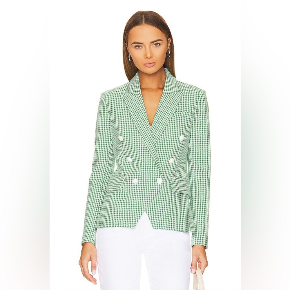 L’AGENCE Kenzie Double-Breasted Blazer in Grass Green
